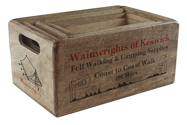 Set Of 5 Mango Wood Wainwrights Of Keswick Crates - Click Image to Close